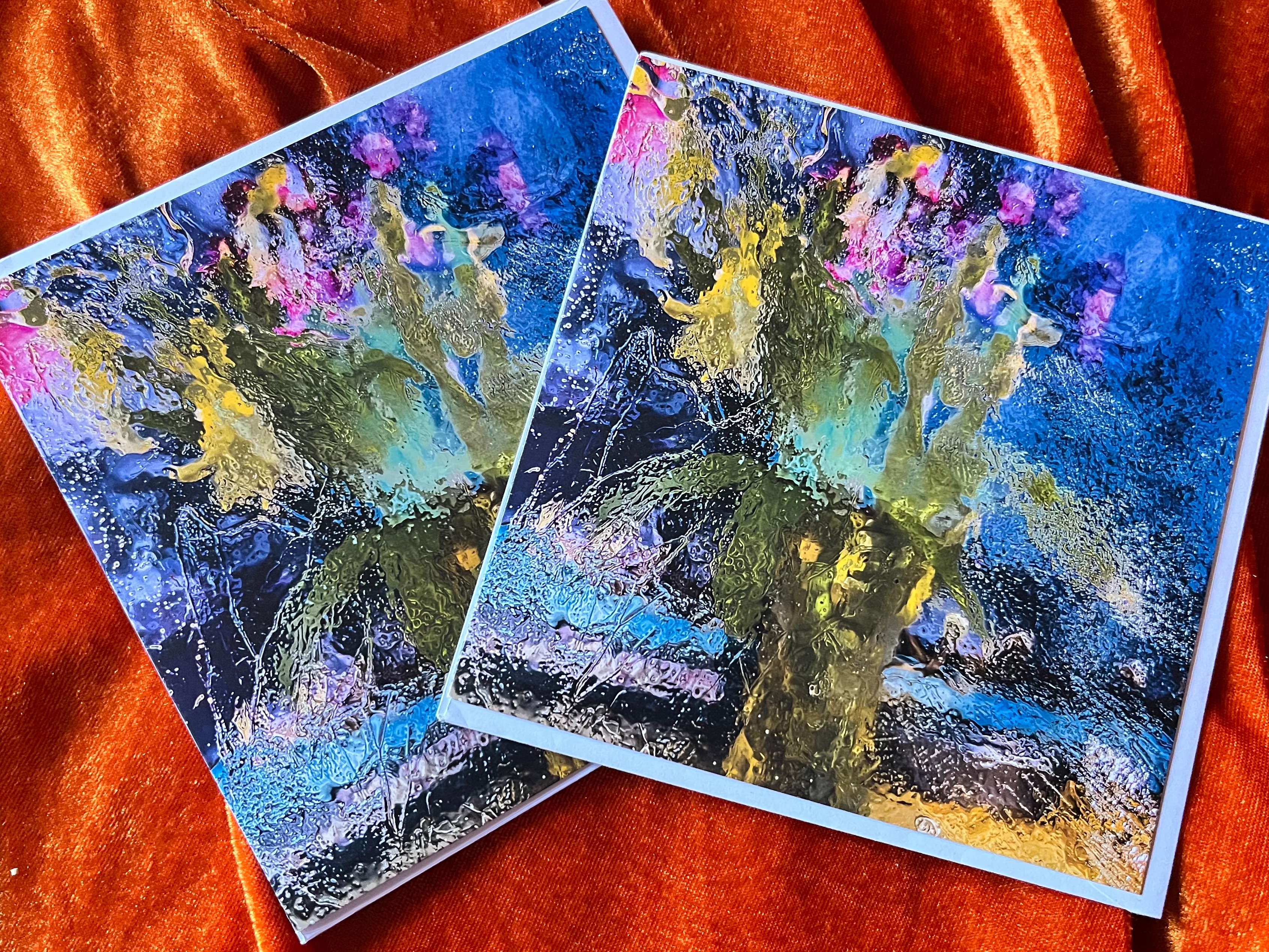 A vase of tulips photographed through naturally formed rain water ice! Makes it look like an oil painting.